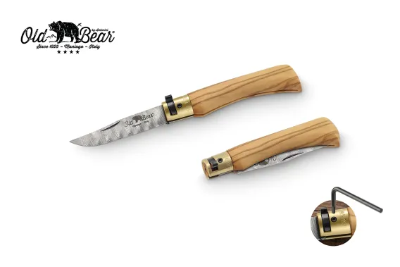 Antonini Old Bear 8cm Zeytin Ağacı Saplı Damascus M Çakı
