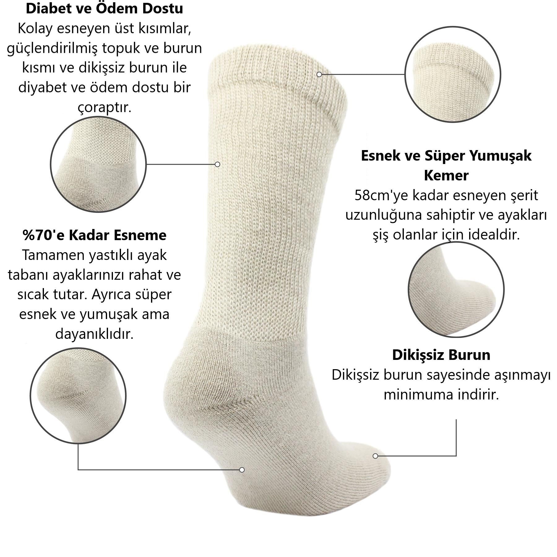 PETER Yün Stretch+ Teknolojisine Sahip Tam Yastıklı Ekstra Genişleyen Çorap 2 Çift Paket Lacivert - 3