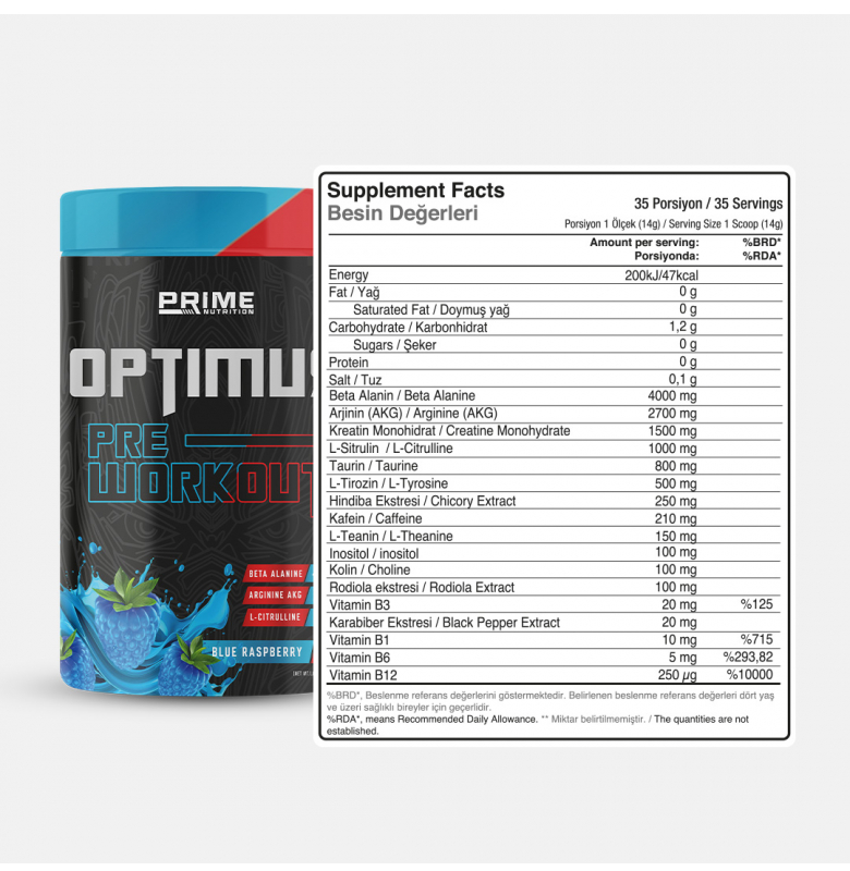 Prime Nutrition Optimus Pre-Workout Blue Raspberry 490 gram - 3