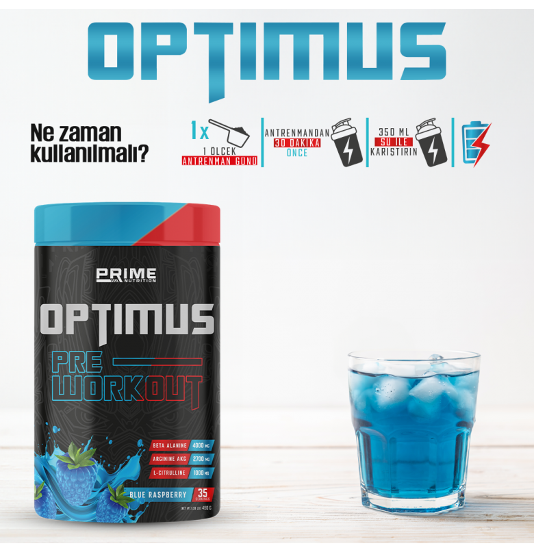 Prime Nutrition Optimus Pre-Workout Blue Raspberry 490 gram - 4