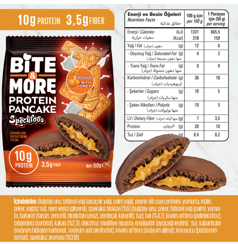 Bite & More Cocoa Protein Pancake Speculoos 12 Adet x 50 gram - 3