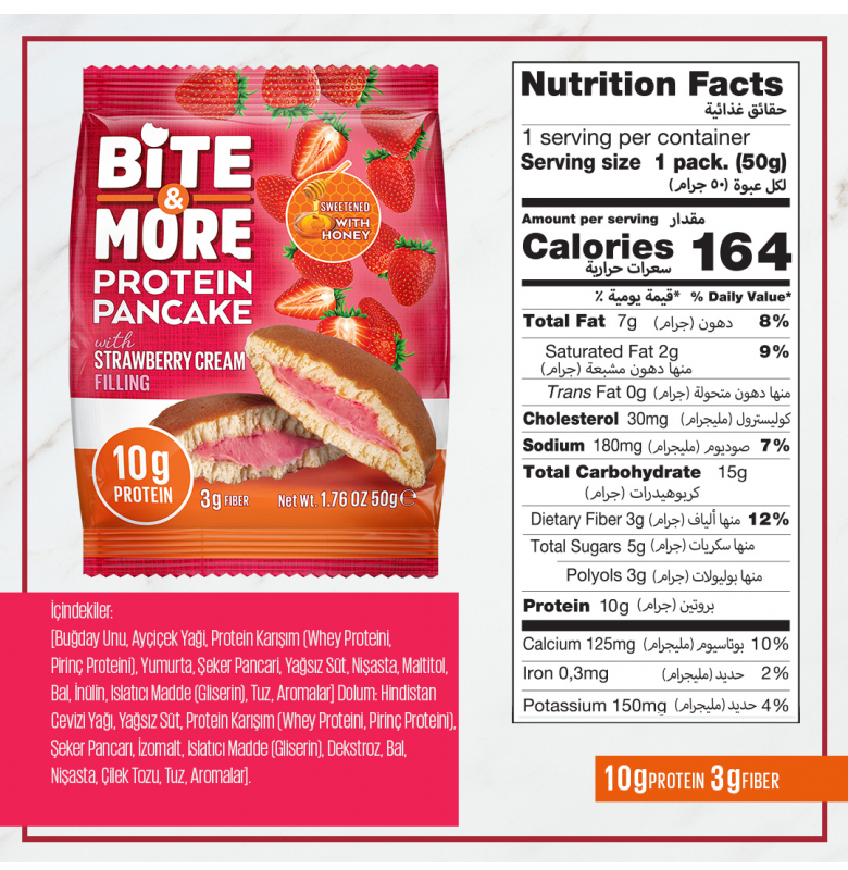 Bite & More Protein Pancake Strawberry Cream 50 gram - 3