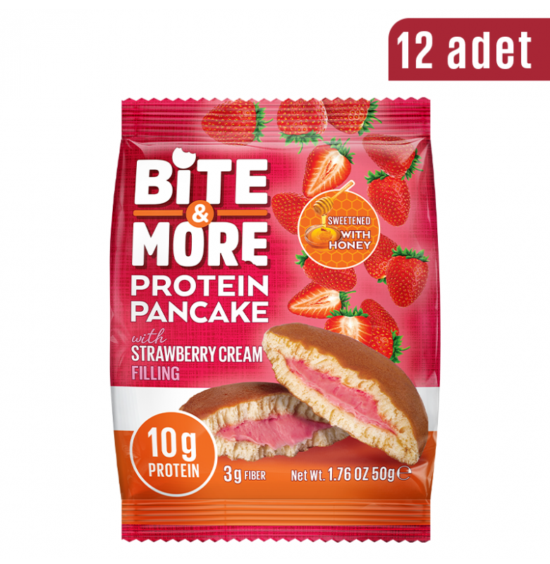Bite & More Protein Pancake Strawberry Cream 12 Adet x 50 gram