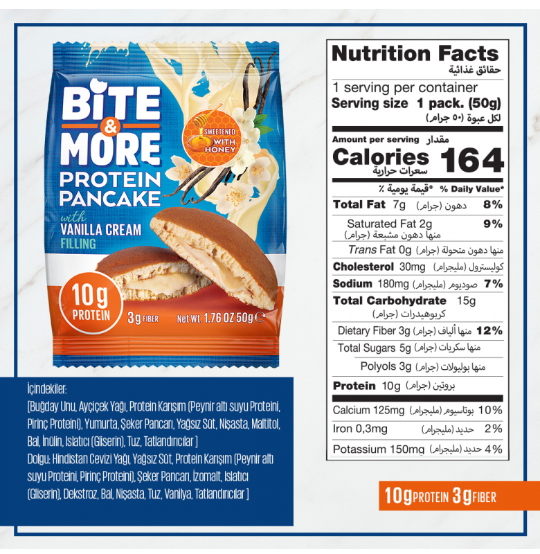 Bite & More Protein Pancake Vanilla Cream 12 Adet x 50 gram - 3