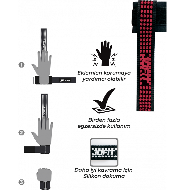 Jofit Pro Lifting Straps Siyah - Kırmızı - 6