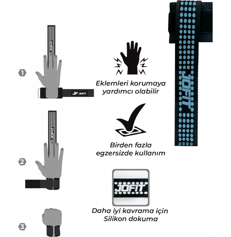 Jofit Pro Lifting Straps Siyah - Mavi - 8