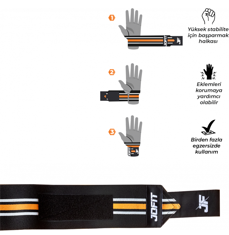 Jofit Wrist Wraps Siyah - Turuncu - 6