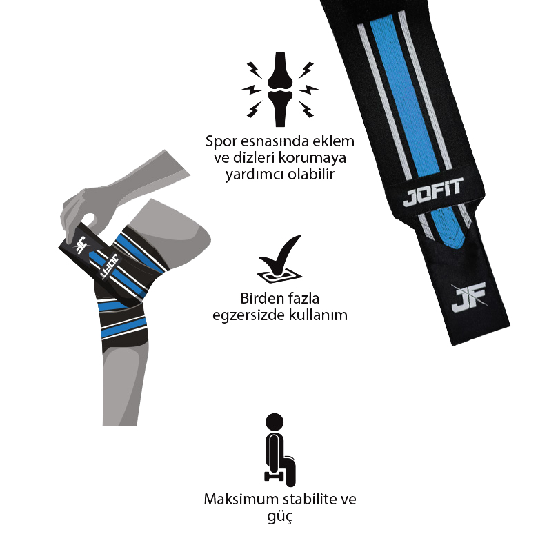 Jofit Knee Wraps Siyah - Mavi - 3