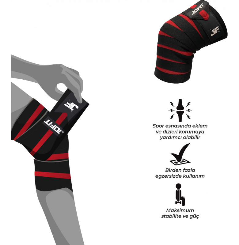 Jofit Knee Wraps Siyah - Kırmızı - 6