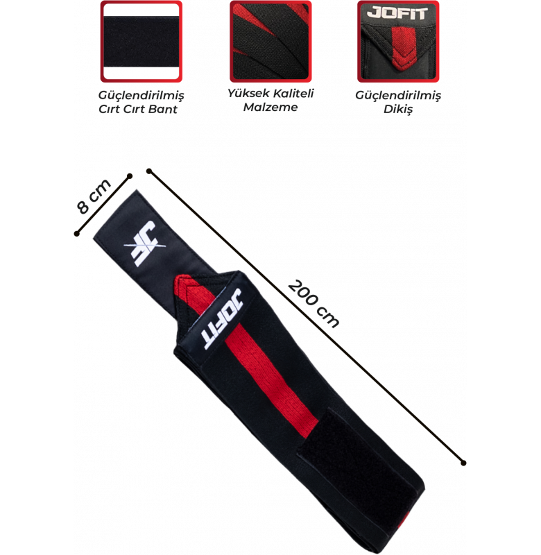 Jofit Knee Wraps Siyah - Kırmızı - 7