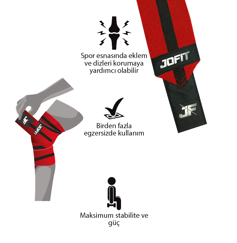 Jofit Knee Wraps Kırmızı - Siyah - 3