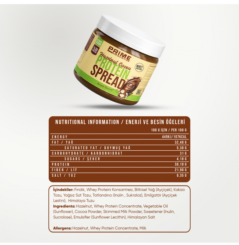 Prime Nutrition Hazelnut Cacoa Spread Çikolata Fındık 350 gram - 3