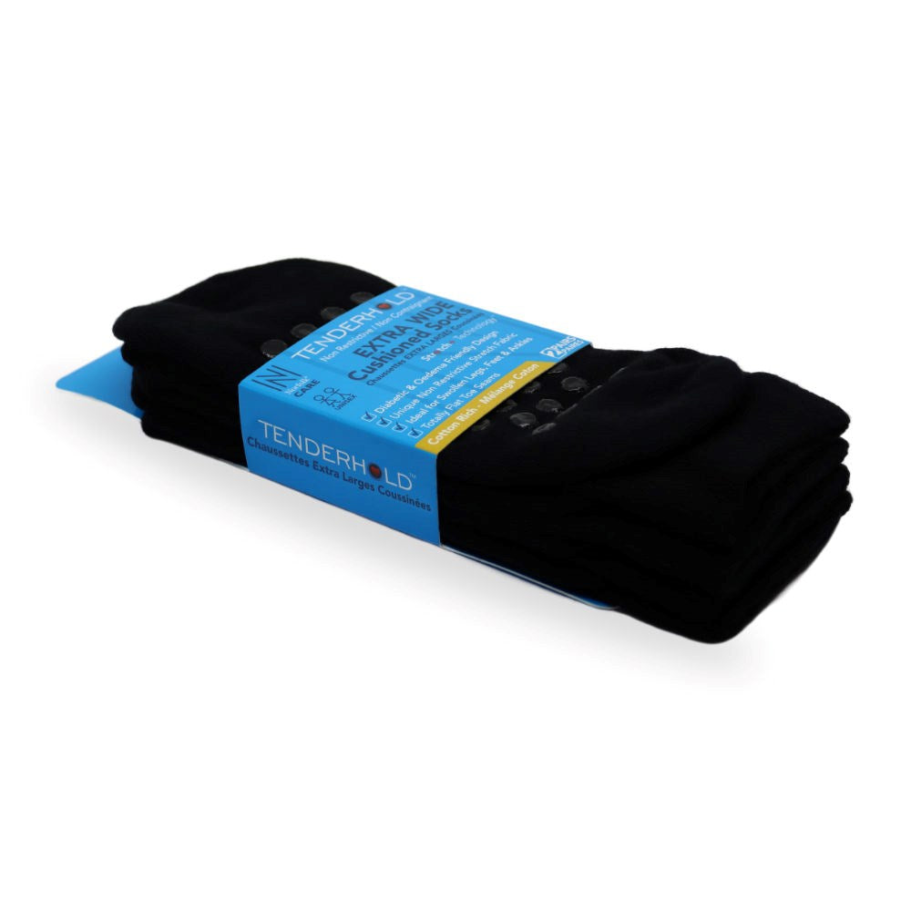 RIO Grip Yastıklı Ekstra Geniş Kaydırmaz Silikon Tabanlı Pamuklu Sağlık Çorabı 2'li Paket Siyah - 3