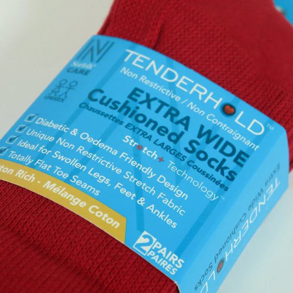 RIO Stretch+ Teknolojili Yastıklamalı Ekstra Geniş Pamuklu Rahat Çorap 2'li Paket Kırmızı - 3