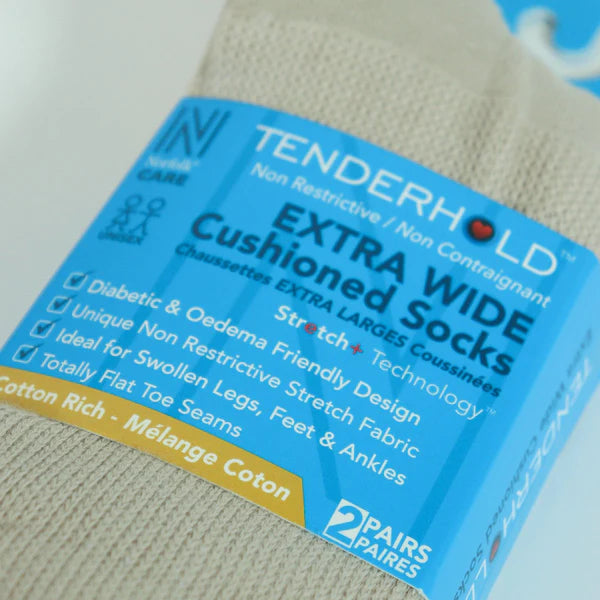 RIO Stretch+ Teknolojili Yastıklamalı Ekstra Geniş Pamuklu Rahat Çorap 2'li Paket Krem - 3