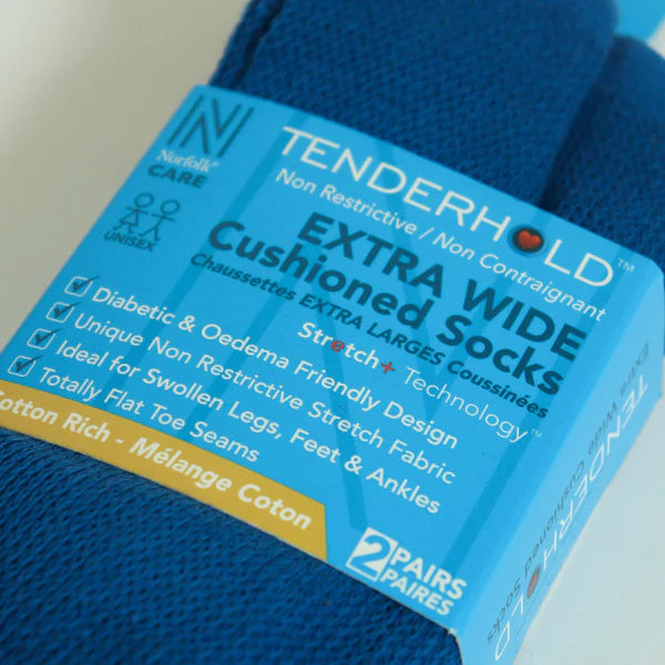 RIO Stretch+ Teknolojili Yastıklamalı Ekstra Geniş Pamuklu Rahat Çorap 2'li Paket Mavi - 3