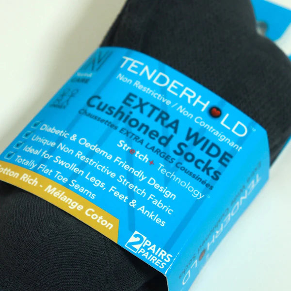 RIO Stretch+ Teknolojili Yastıklamalı Ekstra Geniş Pamuklu Rahat Çorap 2'li Paket Siyah - 3