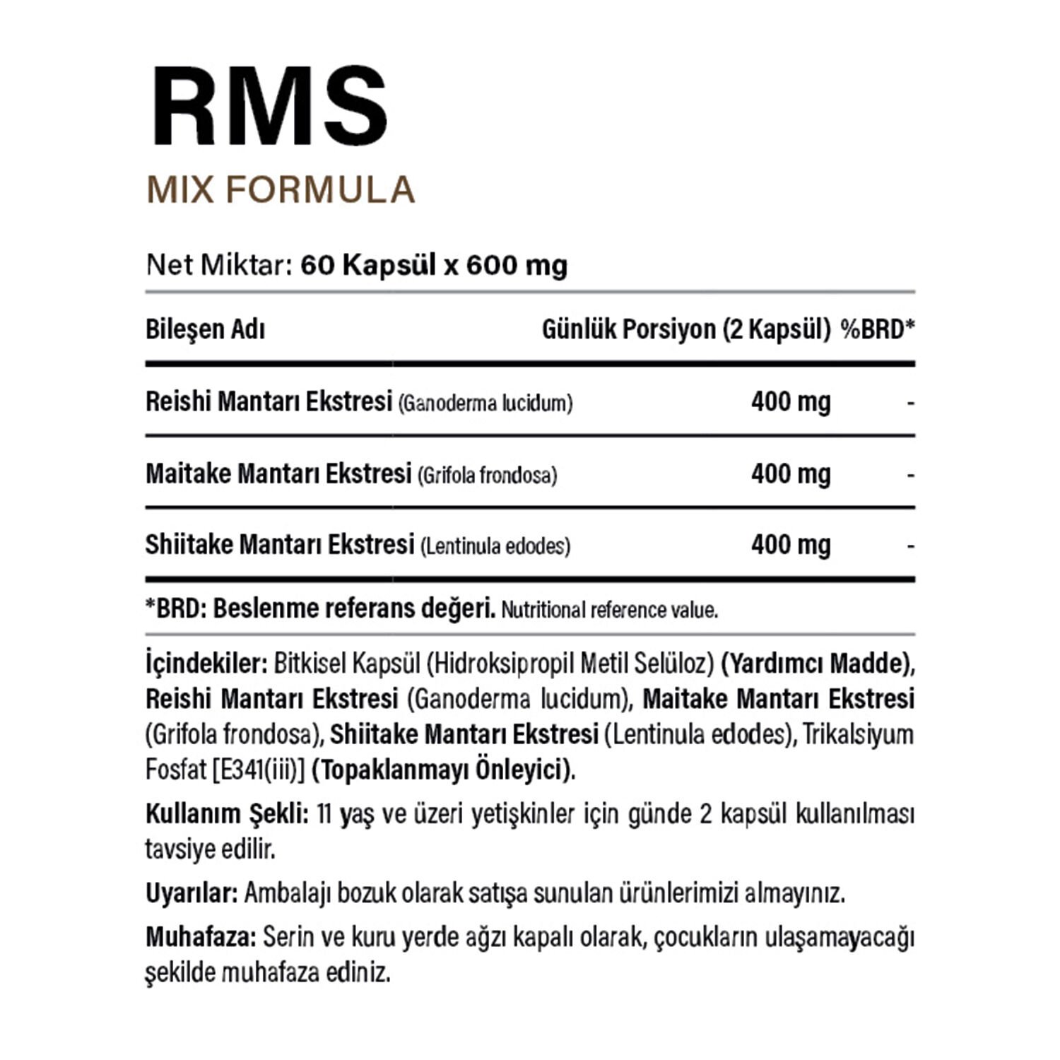 Rms Mix Formula Reişi, Maitake, Şitake Mantarı 60 Kapsül - 2