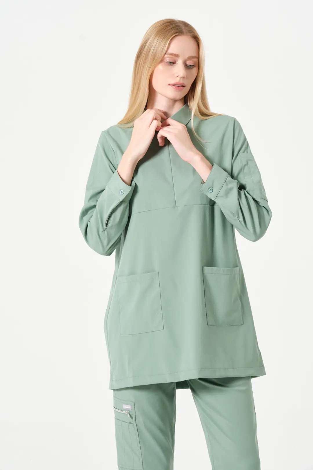 ROSA - LİMON YEŞİLİ KADIN TESETTÜR ÜST ÜNİFORMA - 6