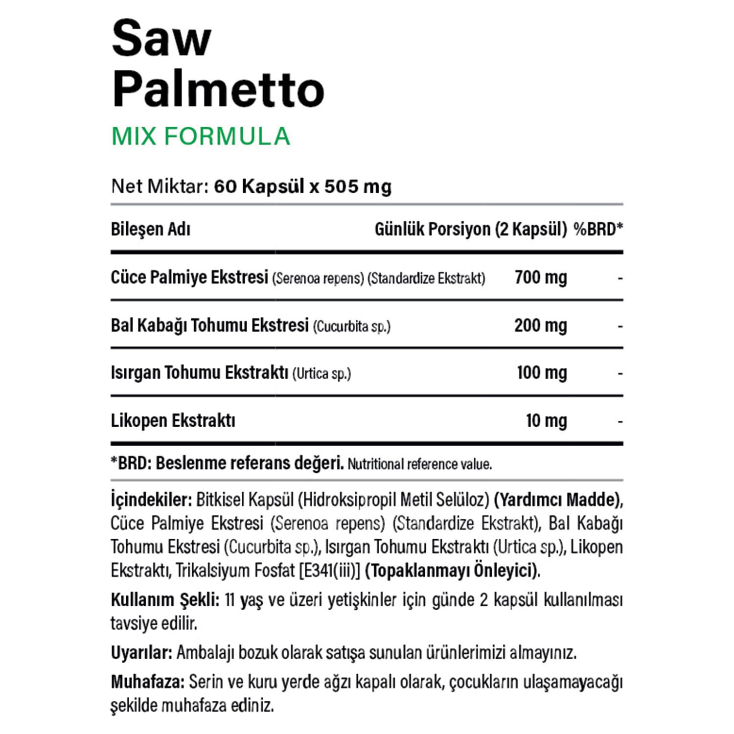 Saw Palmetto Kabak Çekirdeği Isırgan Likopen 60 Kapsül - 2