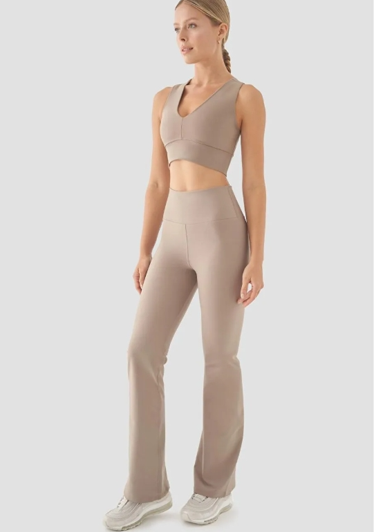 Superstacy Bej Yüksek Bel Taş Rengi Spor Tayt - 2