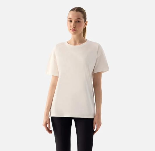 Superstacy Ekru Elora Rahat Kalıp Oversize Krem Tişört