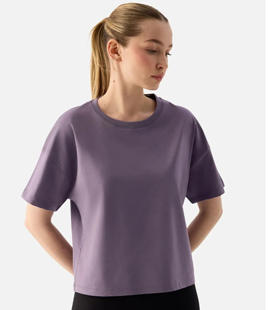Superstacy Noya Kısa Oversize Koyu Lila Tişört