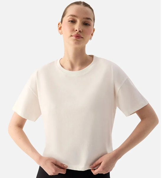 Superstacy Ekru Noya Kısa Oversize Krem Tişört