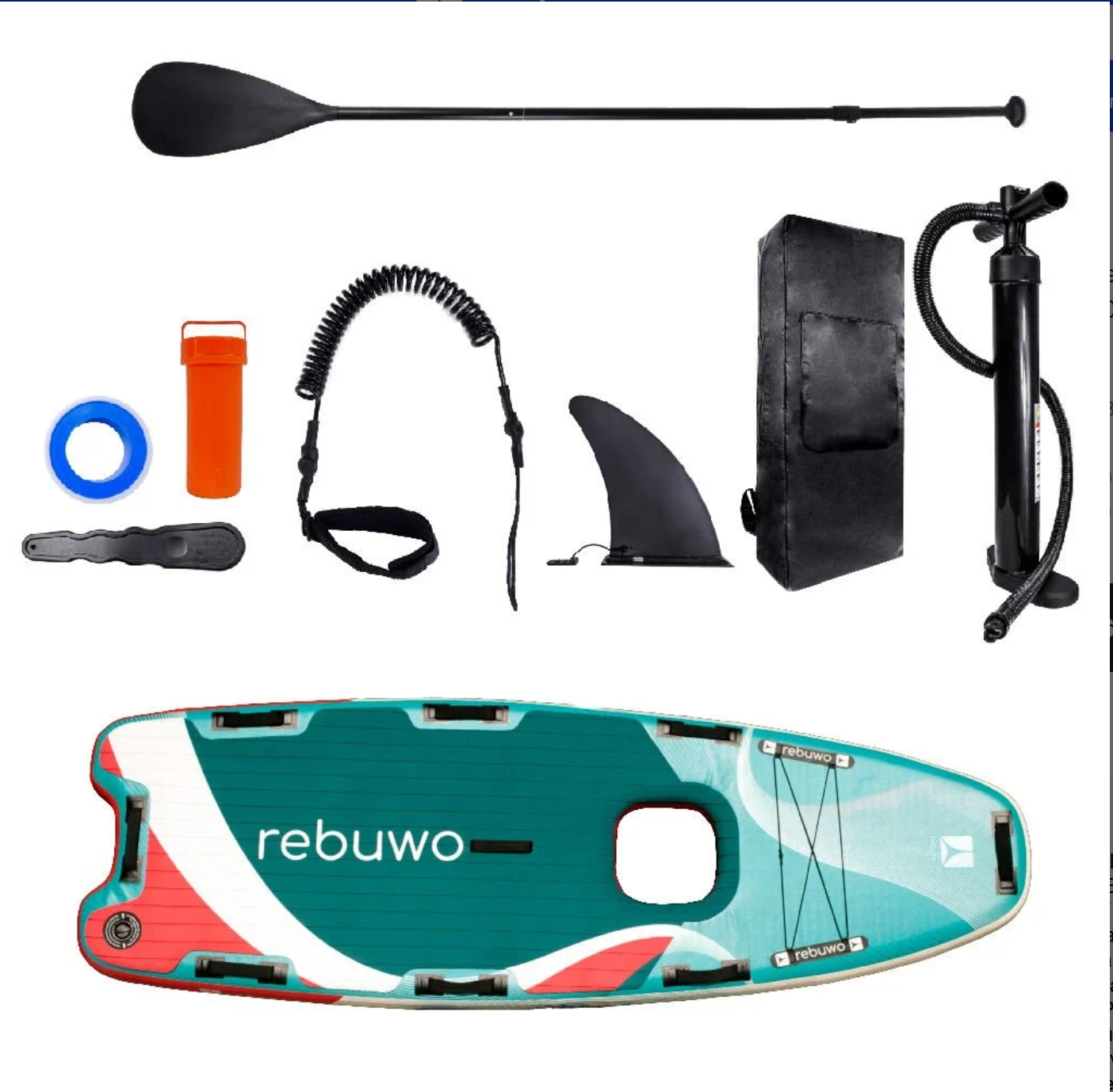 REBUWO Rebuwo SUP Şişme Sörf Tahtası Pencereli Stand Up Paddle Board 100*300*10 cm Turkuaz