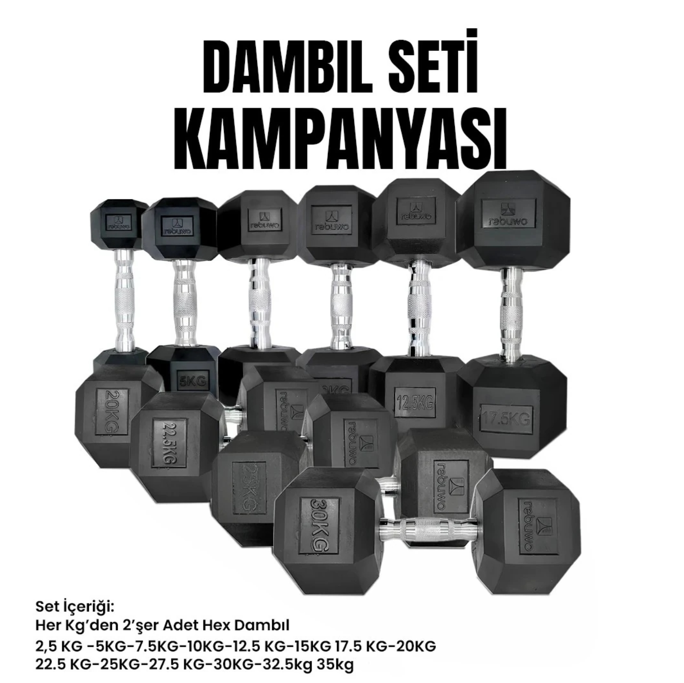 REBUWO Rebuwo Hex Dambıl Set (2,5KG-35 KG)