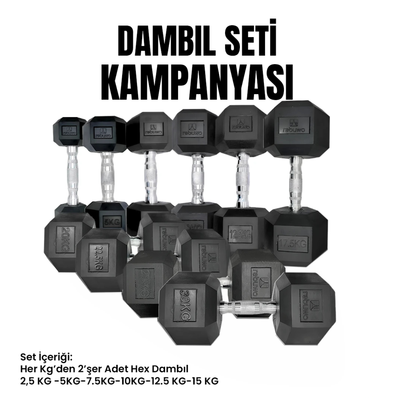 REBUWO Rebuwo Hex Dambıl Set (2,5KG-15KG)