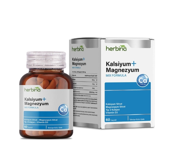 Herbina Kalsiyum Magnezyum 60 kapsül-Tip 2 Kolajen-Vitamin D3