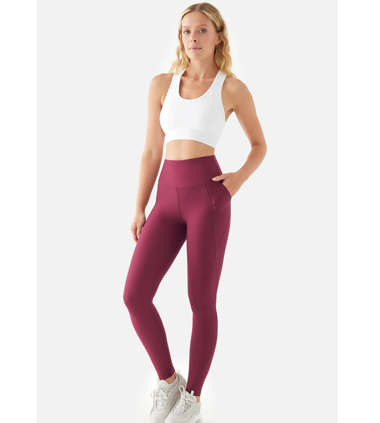 Superstacy Peggy Yüksek Bel File Cepli Vişne Spor Tayt