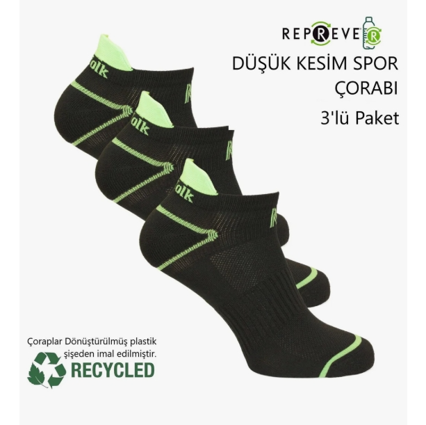 Norfolk Caretta Çevre Dostu Repreve® Düşük Kesim Koşu ve Yürüyüş Çorabı 3'lü Paket Beyaz