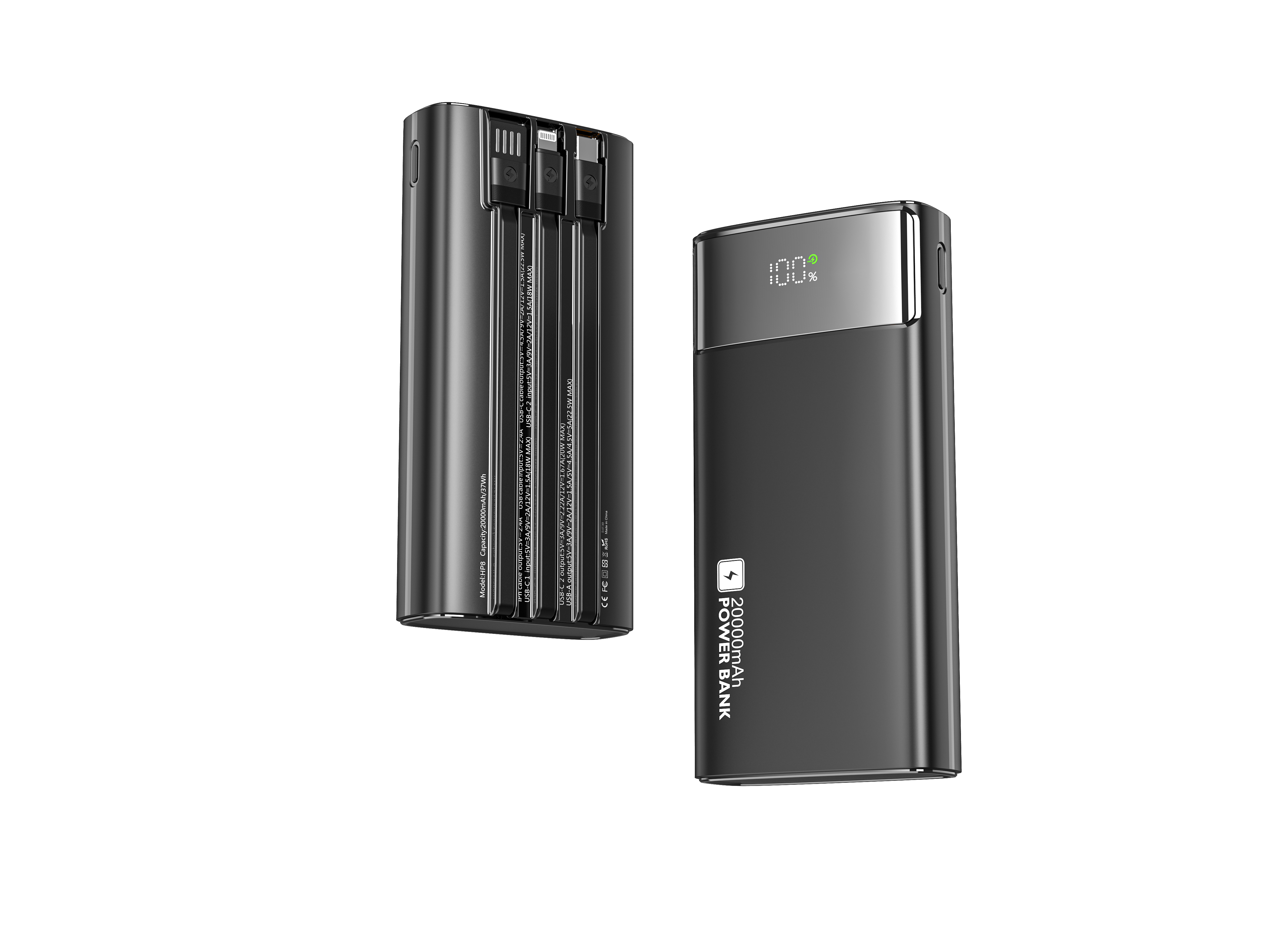 SHAZA 20.000 Mah 22.5W Kendinden Kablolu Taşınabilir Şarj Cihazı Siyah