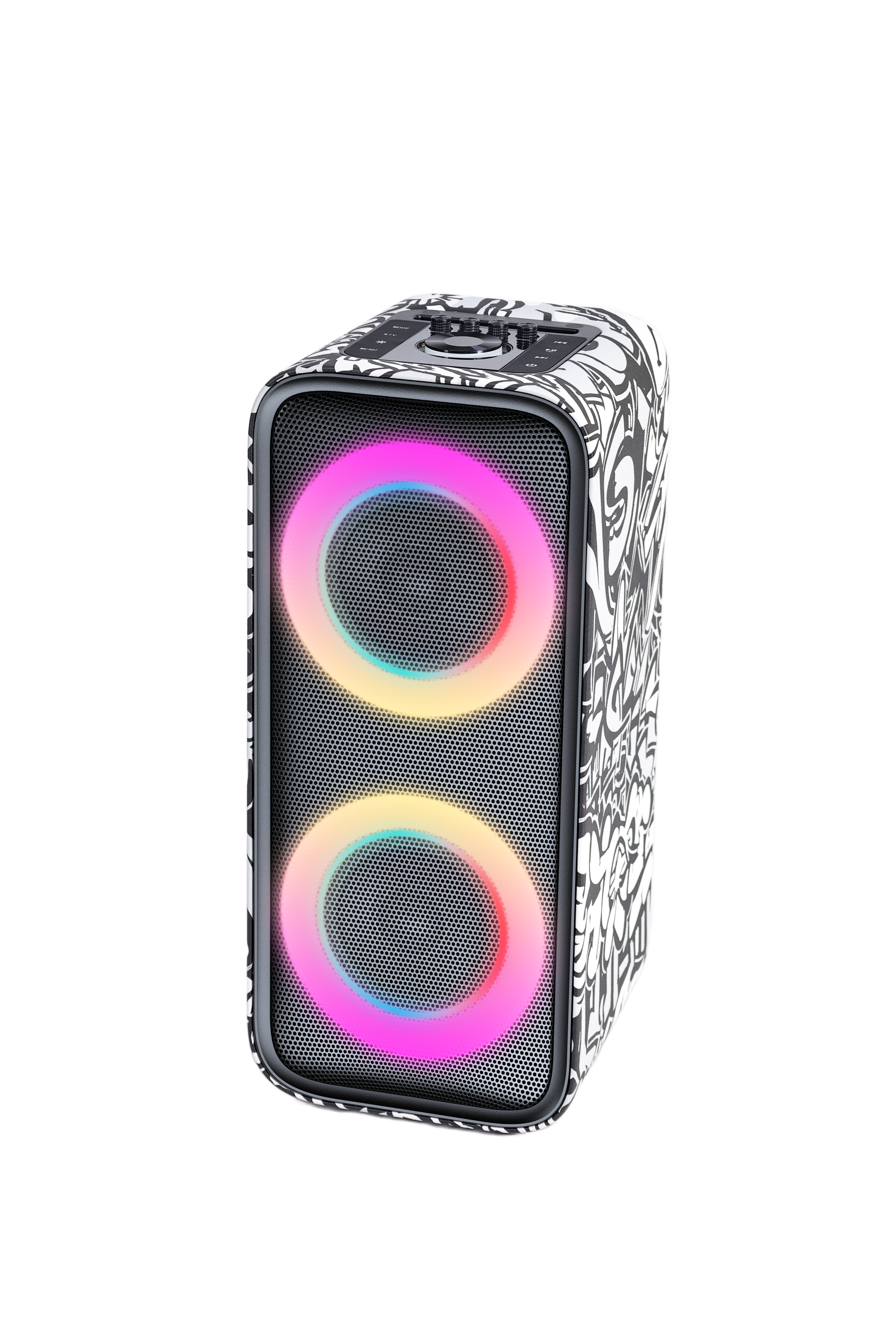 SHAZA Synthetic Leather Akustik Girişli 80W, 60 cm Büyük Boy RGB Hoparlör/Desenli