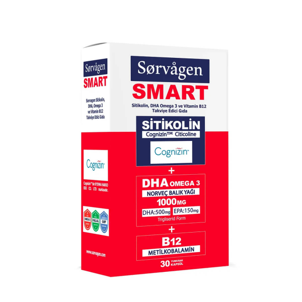 Sorvagen Smart Sitikolin DHA Omega 3 ve B12 30 Kapsül