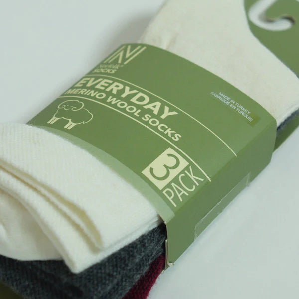 STOCKHOLM Merinos Yünü İnce Örgü Premium Gündelik Günlük Çorap 3'lü Paket Beyaz/Gri/Bordo - 4