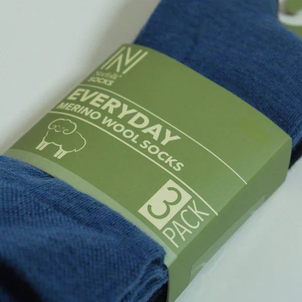 STOCKHOLM Merinos Yünü İnce Örgü Premium Gündelik Günlük Çorap 3'lü Paket Lacivert Tonları - 4
