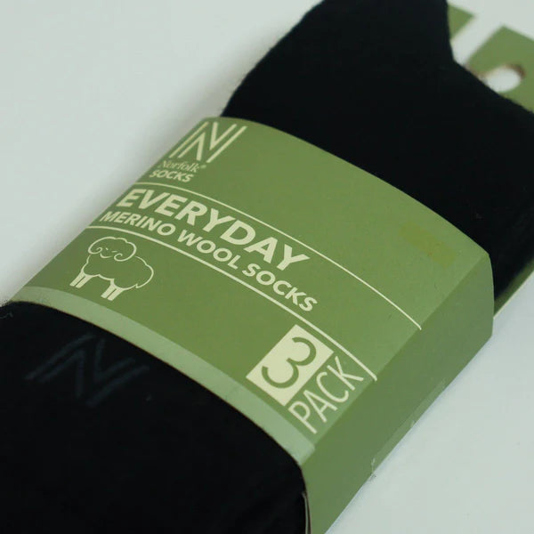 STOCKHOLM Merinos Yünü İnce Örgü Premium Gündelik Günlük Çorap 3'lü Paket Siyah - 4