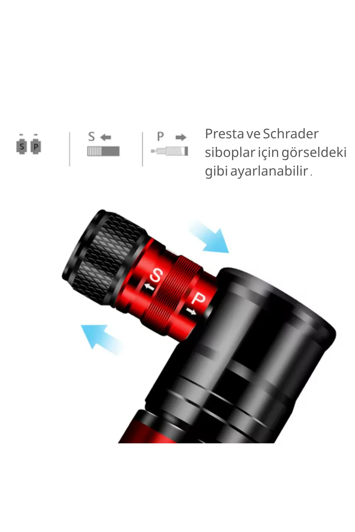 Süper Hafif 66 Gr Mini Bisiklet Pompası + Bağlantı Aparatı, Turbo 100 Psi İnce Ve Kalın Sibop İçin - 4