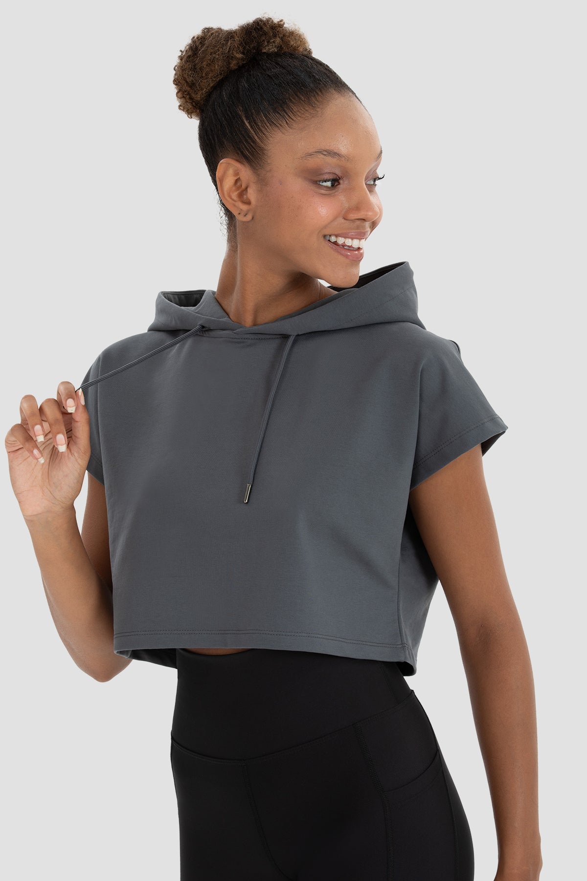 Alice Kapüşonlu Kısa Kollu Füme Crop Sweatshirt - 3