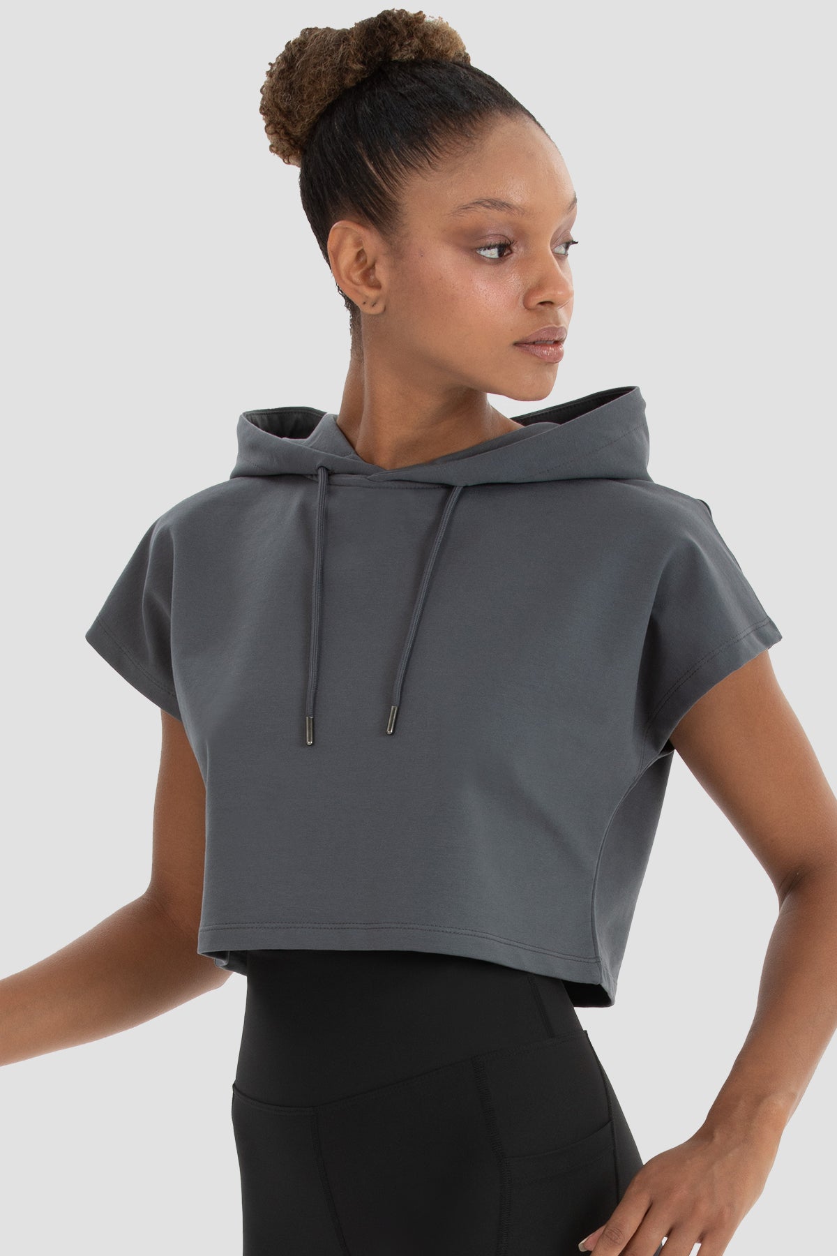 Alice Kapüşonlu Kısa Kollu Füme Crop Sweatshirt - 5