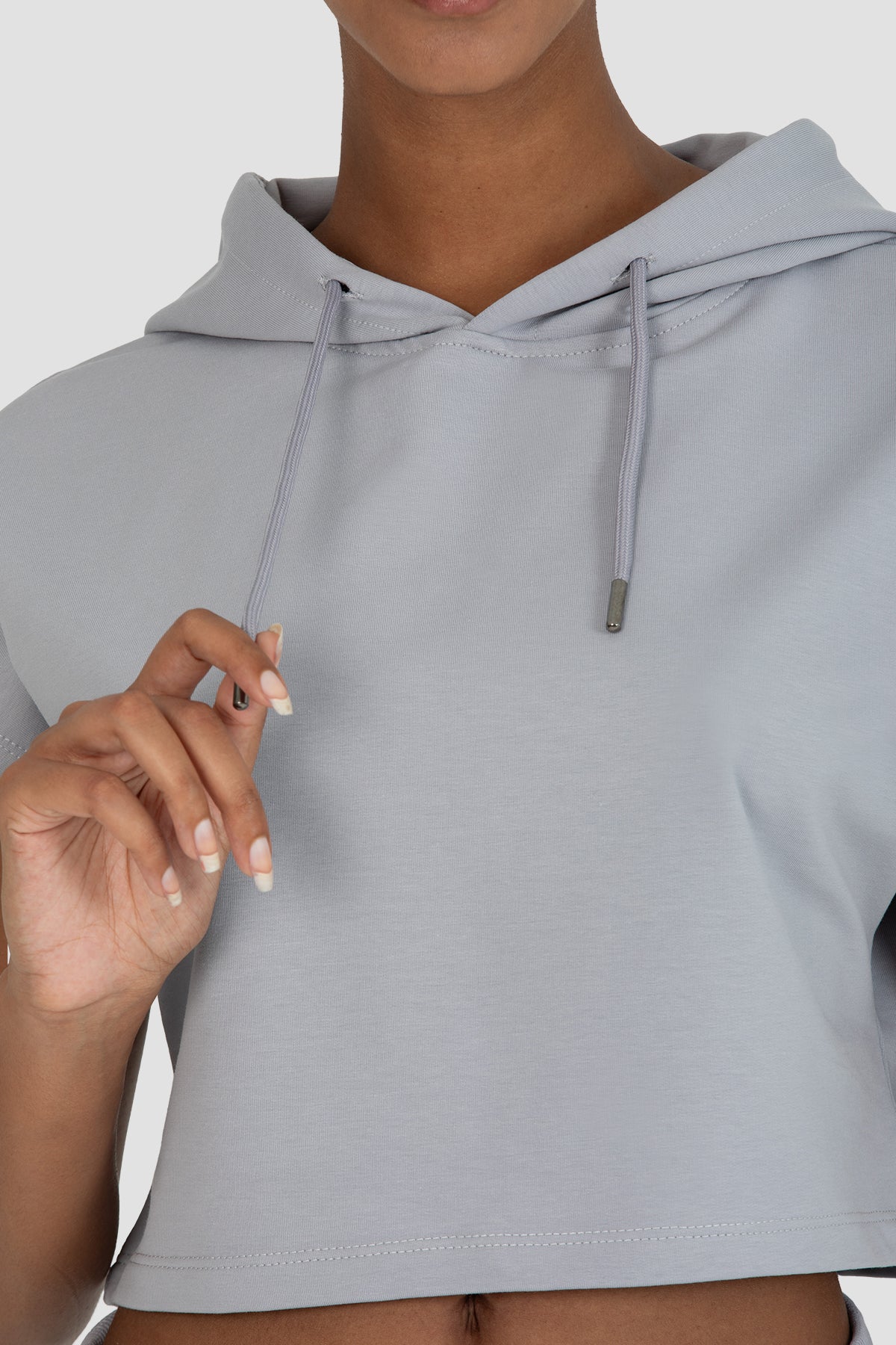 Alice Kapüşonlu Kısa Kollu Gri Crop Sweatshirt - 5