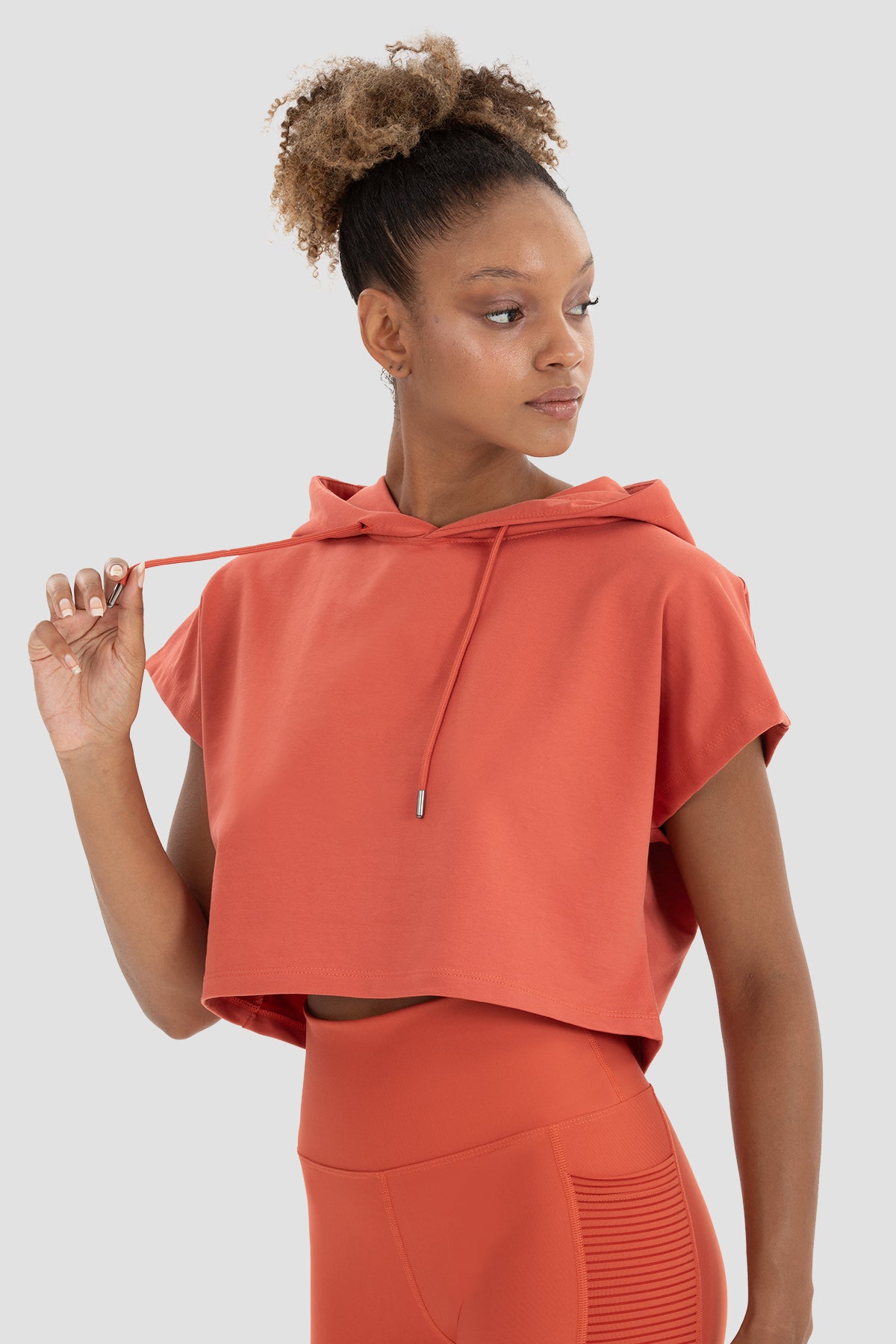 Alice Kapüşonlu Kısa Kollu Kiremit Crop Sweatshirt - 3