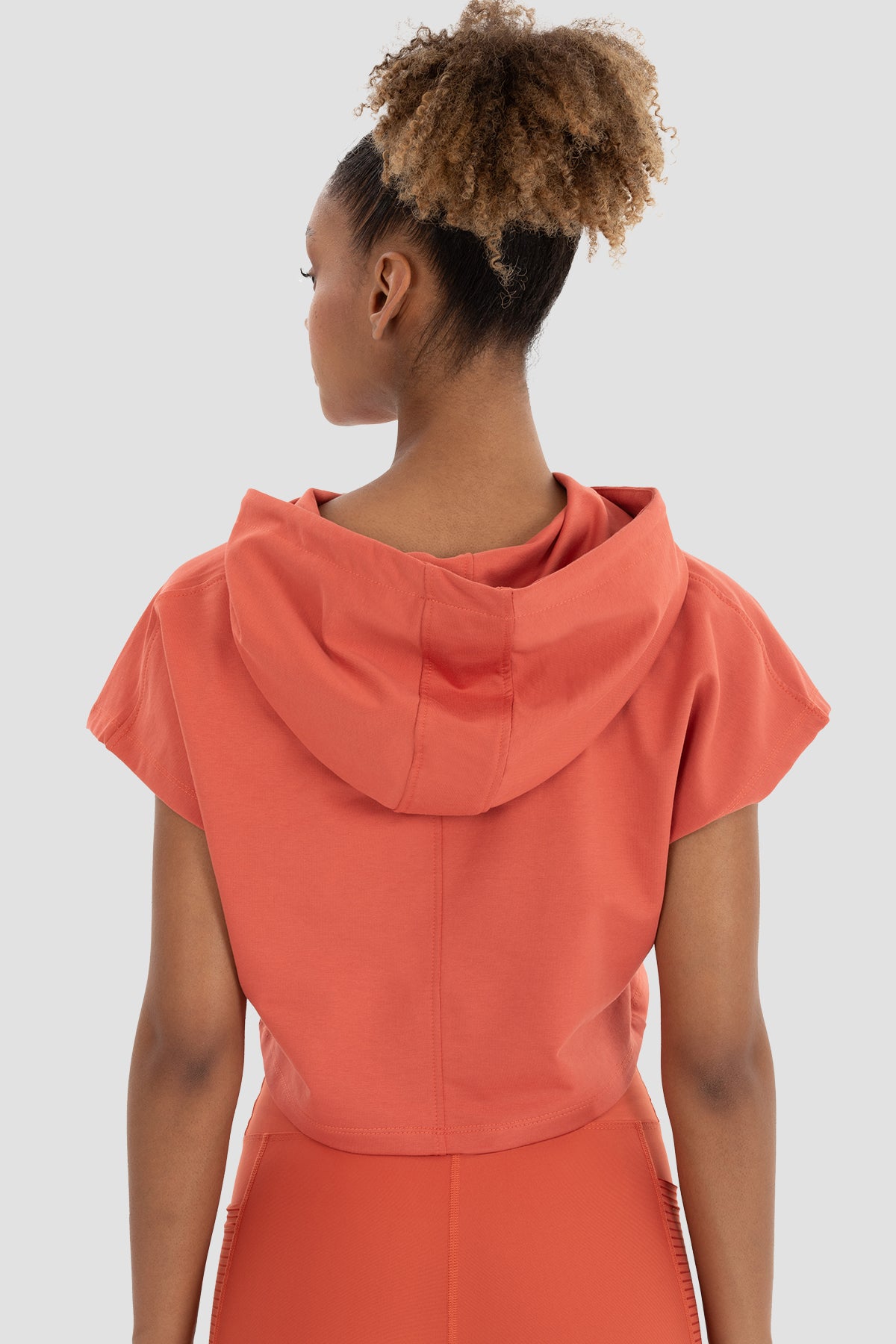 Alice Kapüşonlu Kısa Kollu Kiremit Crop Sweatshirt - 5
