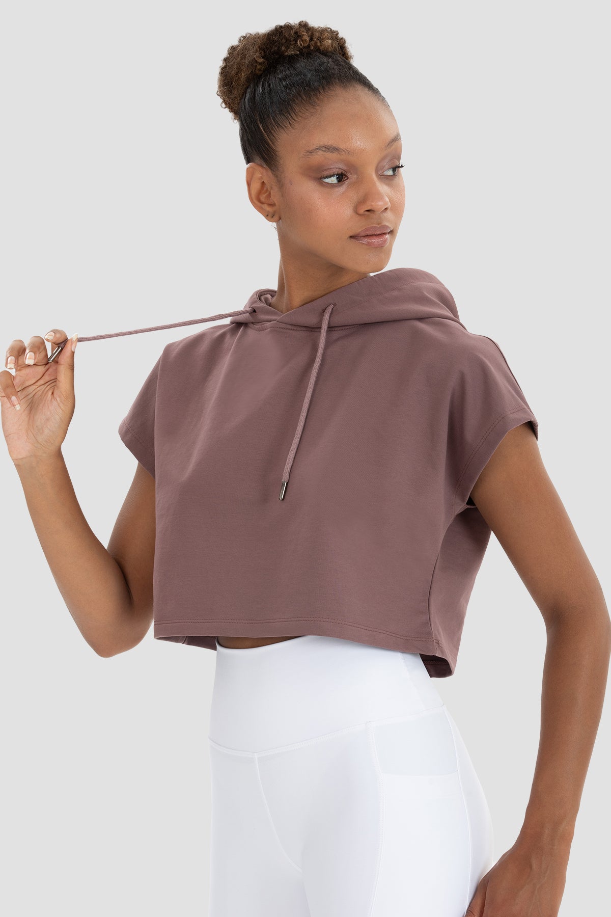 Alice Kapüşonlu Kısa Kollu Koyu Gül Crop Sweatshirt - 3