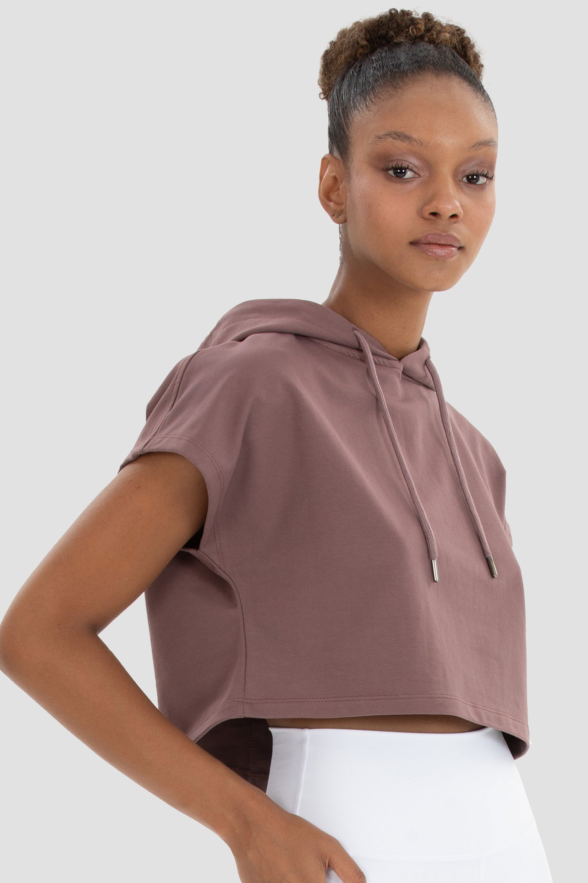 Alice Kapüşonlu Kısa Kollu Koyu Gül Crop Sweatshirt - 5