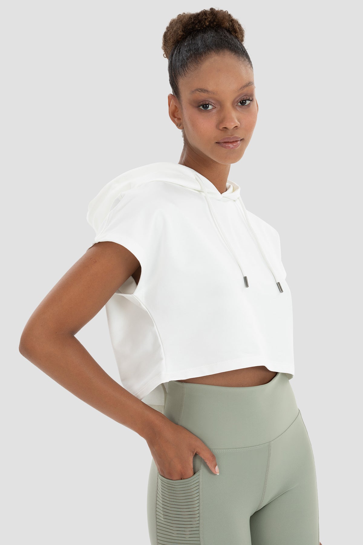 Alice Kapüşonlu Kısa Kollu Krem Crop Sweatshirt - 3