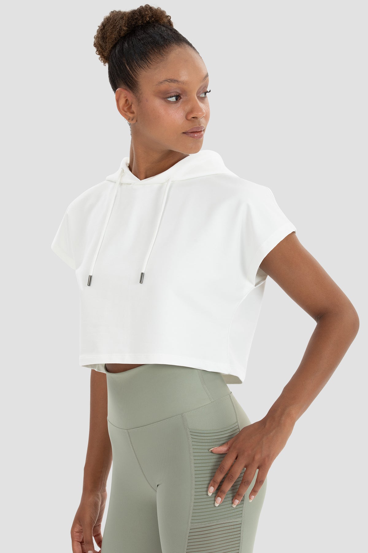 Alice Kapüşonlu Kısa Kollu Krem Crop Sweatshirt - 4